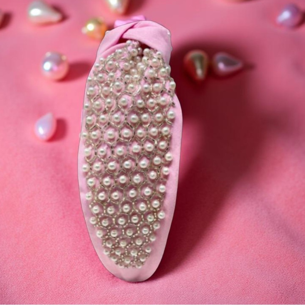 Pink Pearl Embellished Headband with pearls and rhinestones New